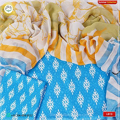 3PC Kamalia Khaddar Ladies Unstitched Printed Lawn Suit LB13 fabric