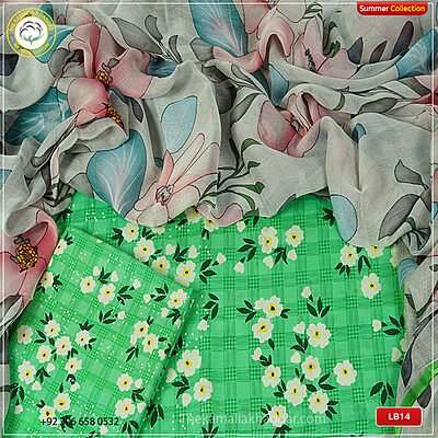3PC Kamalia Khaddar Ladies Unstitched Printed Lawn Suit LB14 fabric