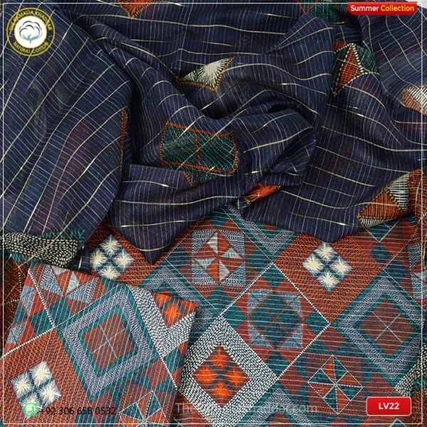 3PC Kamalia Khaddar Ladies Unstitched Printed Lawn Suit | LV22