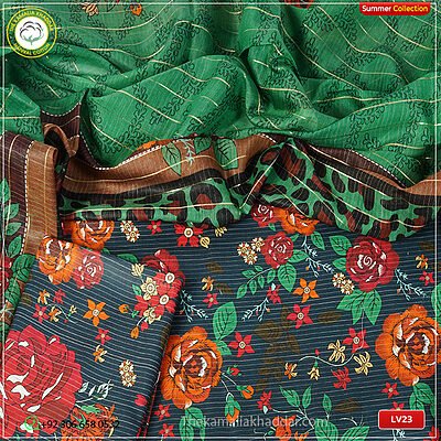 3PC Kamalia Khaddar Ladies Unstitched Printed Lawn Suit | LV23