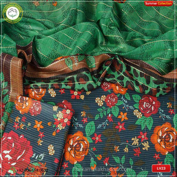 3PC Kamalia Khaddar Ladies Unstitched Printed Lawn Suit | LV23