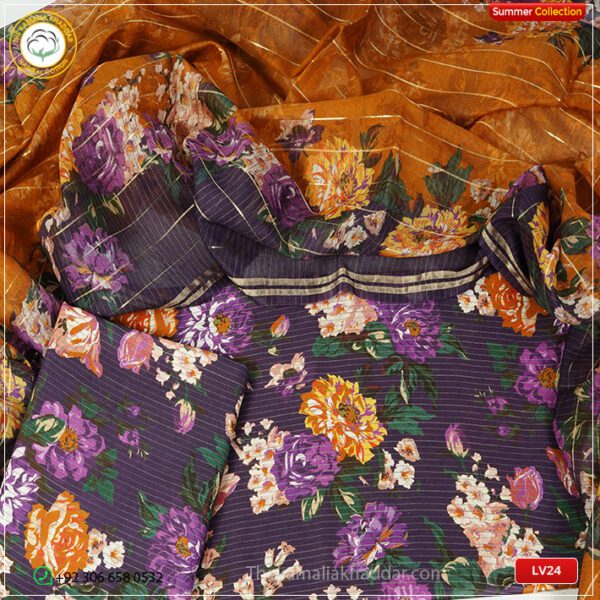3PC Kamalia Khaddar Ladies Unstitched Printed Lawn Suit | LV24