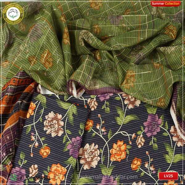 3PC Kamalia Khaddar Ladies Unstitched Printed Lawn Suit | LV25