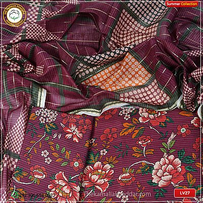 3PC Kamalia Khaddar Ladies Unstitched Printed Lawn Suit | LV27