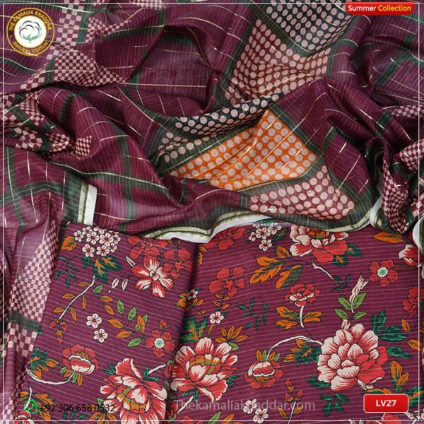 3PC Kamalia Khaddar Ladies Unstitched Printed Lawn Suit | LV27