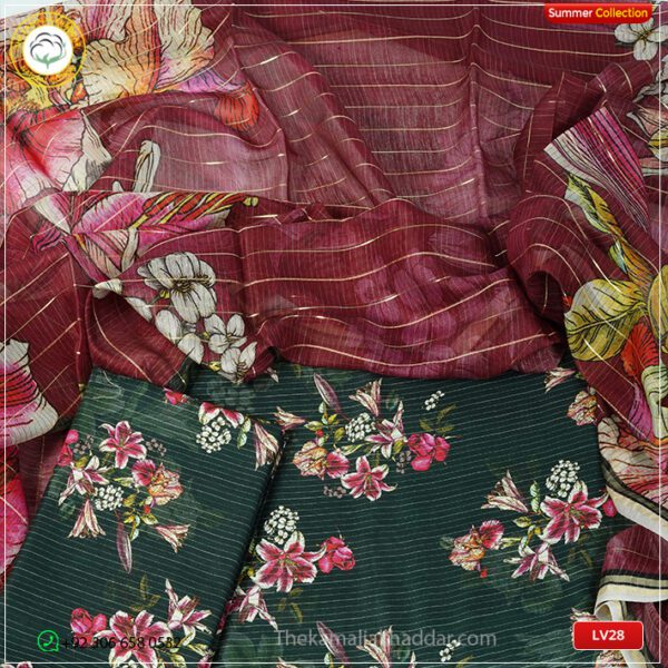 3PC Kamalia Khaddar Ladies Unstitched Printed Lawn Suit | LV28