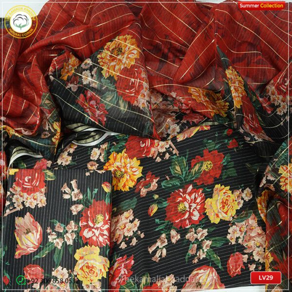 3PC Kamalia Khaddar Ladies Unstitched Printed Lawn Suit | LV29