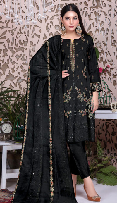Embroidered Chikankari 3 Piece with Chiffon Dupatta | CK-301