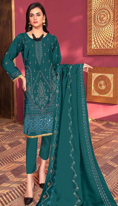 Embroidered Chikankari 3 Piece with Chiffon Dupatta | CK-302