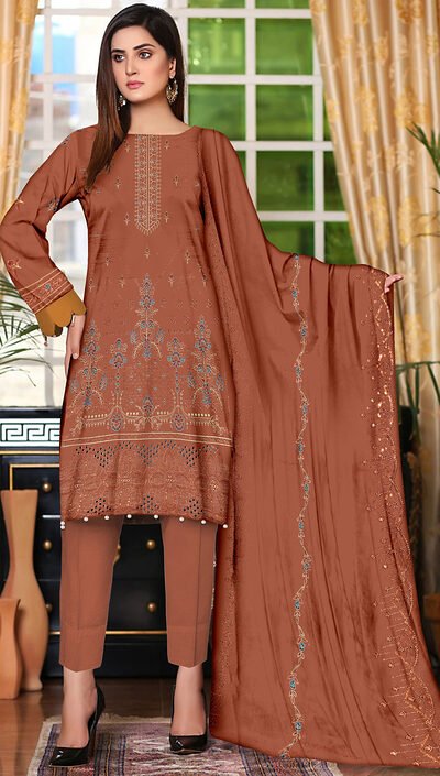 Embroidered Chikankari 3 Piece with Chiffon Dupatta | CK-303