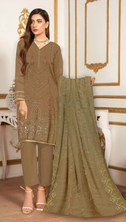 Embroidered Chikankari 3 Piece with Chiffon Dupatta | CK-304