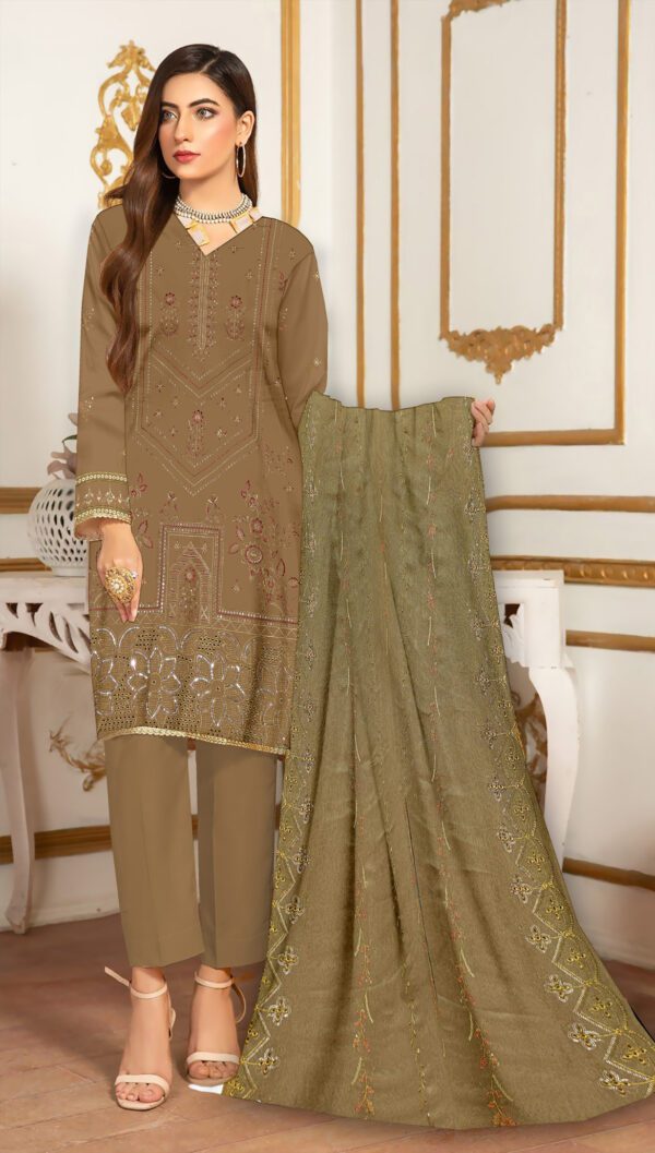 Embroidered Chikankari 3 Piece with Chiffon Dupatta | CK-304