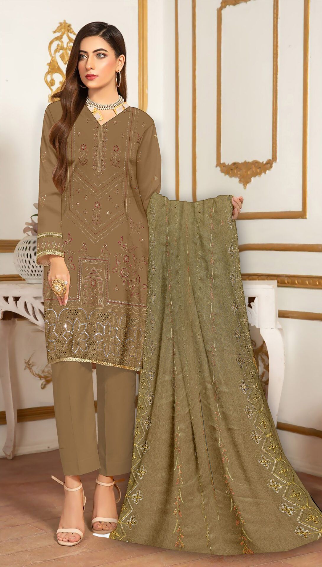 Embroidered Chikankari 3 Piece with Chiffon Dupatta | CK-304 Embroidered Chikankari 3 Piece with Chiffon Dupatta | CK-304 - Image 1