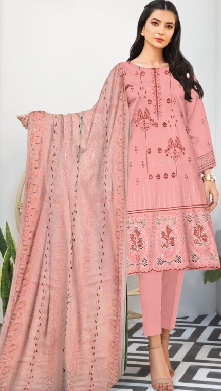 Embroidered Chikankari 3 Piece with Chiffon Dupatta | CK-306