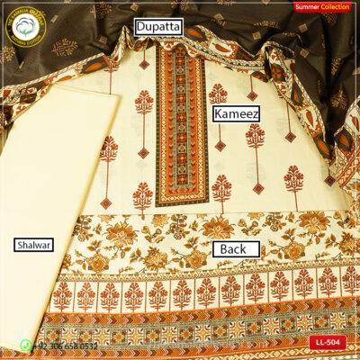 3PC Kamalia Khaddar Ladies Unstitched Printed Lawn Suit LL-504 - product tag