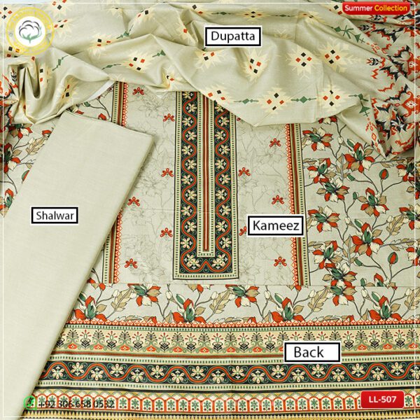 3PC Kamalia Khaddar Ladies Unstitched Printed Lawn Suit | LL-507