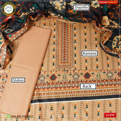 3PC Kamalia Khaddar Ladies Unstitched Printed Lawn Suit LL-510 - product tag