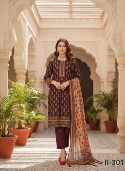 3PC Printed Lawn Suit for Ladies - Unstitched Summer Collection II-301 by Kamalia Khaddar