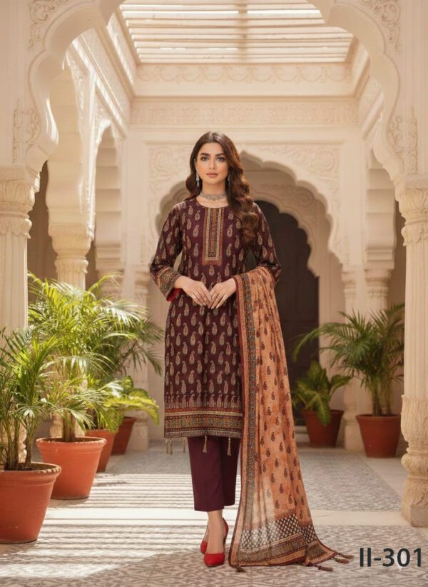 3PC Printed Lawn Suit for Ladies by Kamalia Khaddar – Unstitched Summer Collection II-301