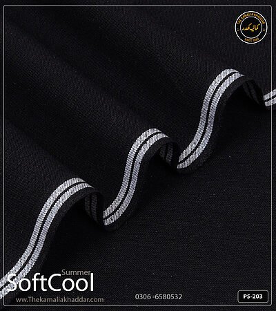Premium Jet Black Kamalia Khaddar Summer Collection PS-203 - Original Handloom Fabric