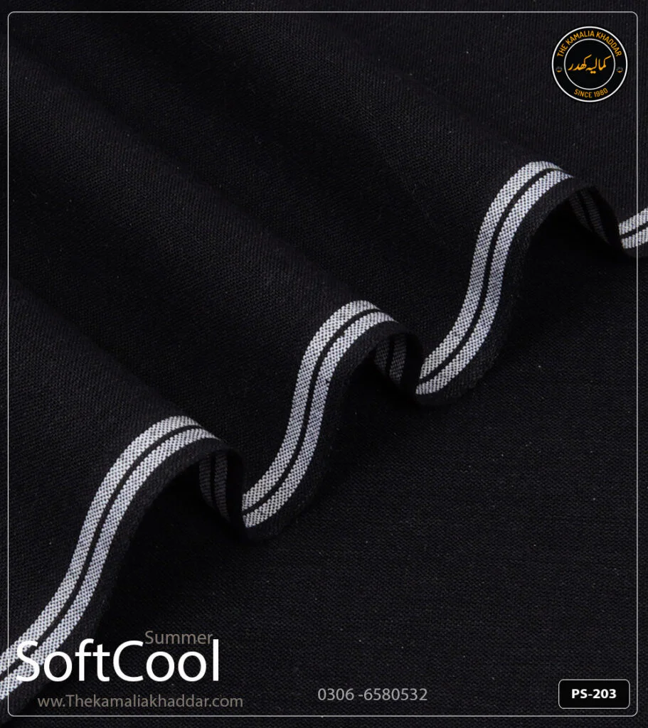 Premium Jet Black Kamalia Khaddar Summer Collection PS-203 - Original Handloom Fabric