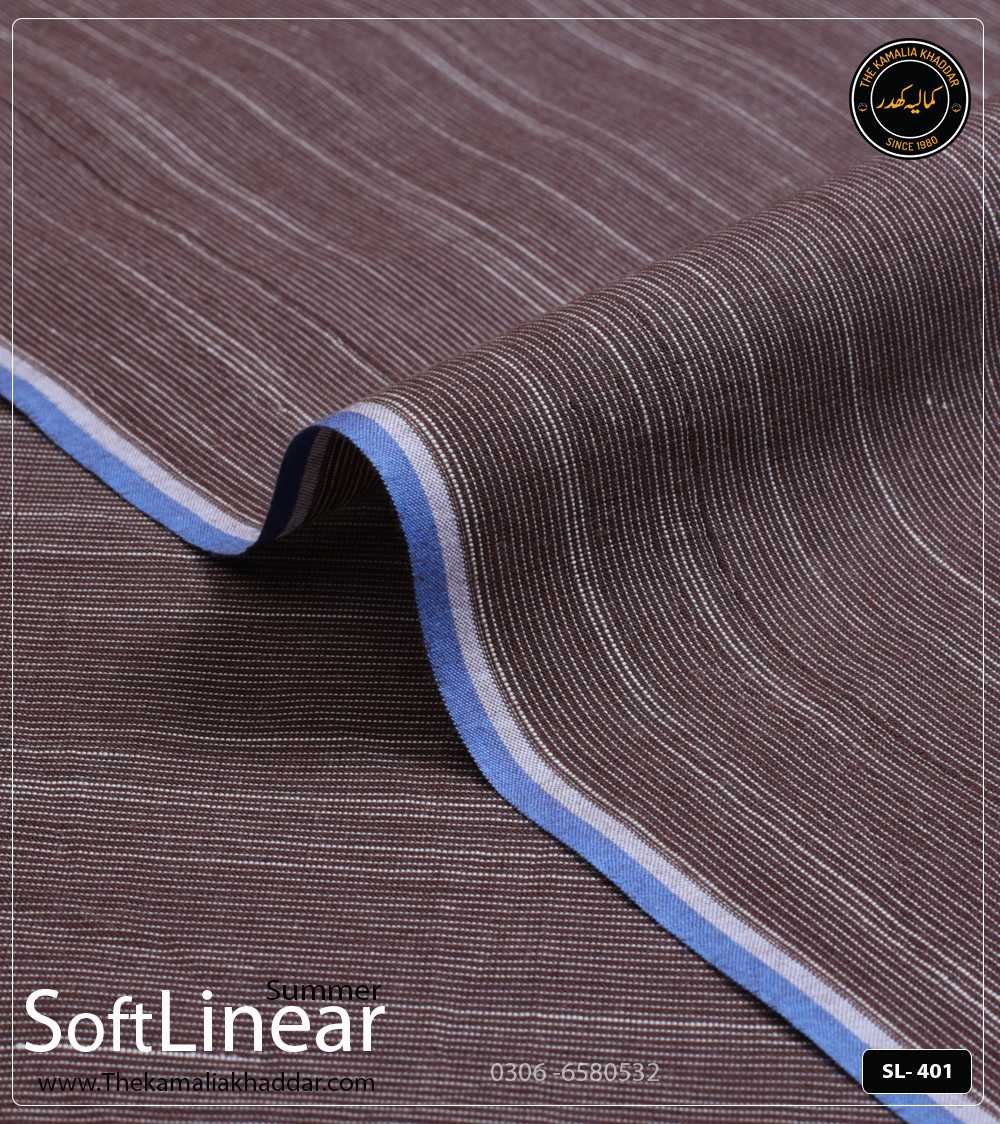 SL-401 Coffee Brown Soft Linear Kamalia Khaddar Summer Collection | SL-401 - Image 1