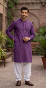 Kurta with White Shalwar | SoftCheck Kamalia Khaddar Summer Collection | KK-11 - Image 2