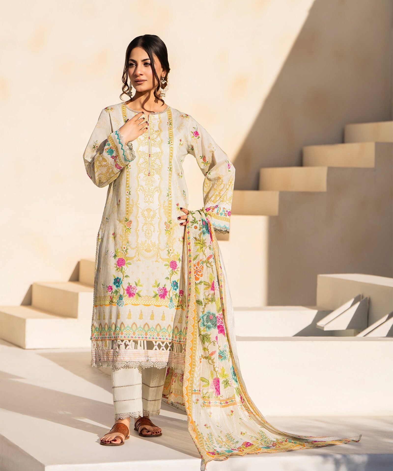 3PC Printed Lawn Suit for Ladies by Kamalia Khaddar - D#2225 3PC Printed Lawn Suit for Ladies - Unstitched Summer Collection D#2225 by Kamalia Khaddar