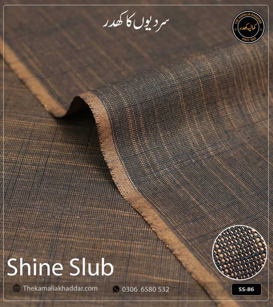 Shipment Tracking 7 Original SHINE SLUB Kamalia Khaddar unstitched winter suit showcasing unique textured shine and colors.