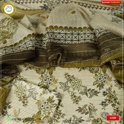 3PC Kamalia Khaddar Ladies Unstitched Printed Lawn Suit | LV20