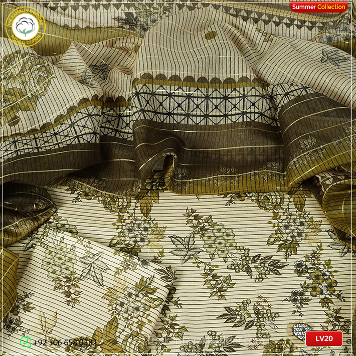 LV20 3PC Kamalia Khaddar Ladies Unstitched Printed Lawn Suit | LV20 - Image 1